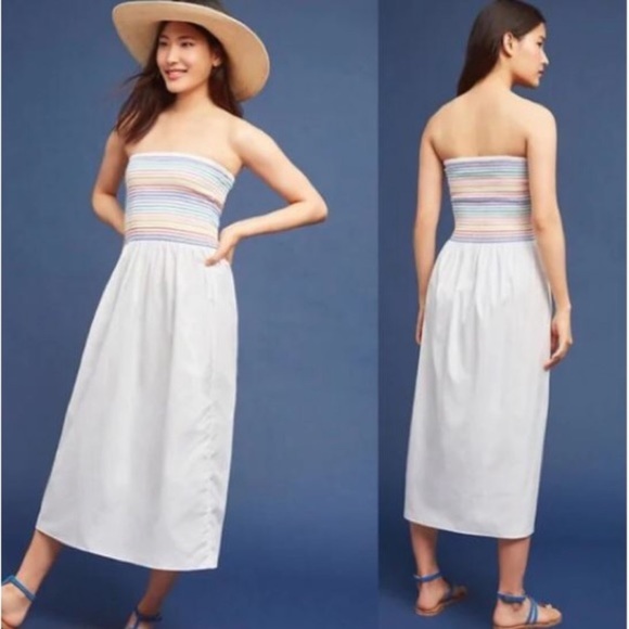 Petersyn Carrington NWT White Ruched Strapless multicolor stripe dress - Picture 6 of 6